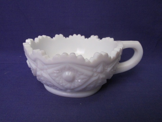 Milk Glass Nappy/Handled Bowl – McKee Glass - Marked “Pres Cut” - 4 1/2”Dia