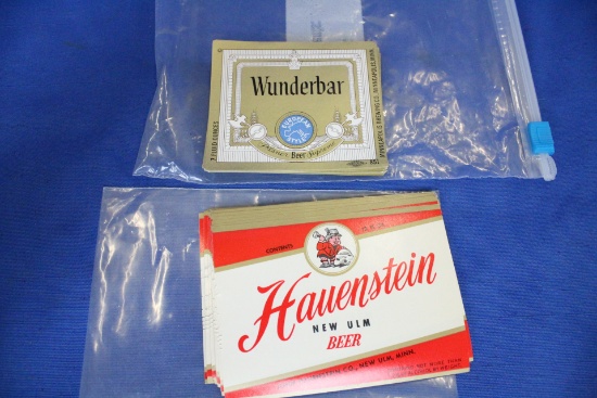 Vintage NOS Beer Bottle Lables: 100 Wunderbar 7 oz & 40 Hammerstein New Ulm 12 oz