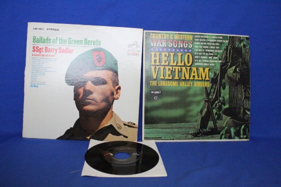 3 Vintage Records: 45 RPM Hank Snow “A Letter From Viet Nam” & 2 LPS :