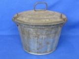 Rustic Metal Bucket/Pail? Looks like a Bundt Pan inside – Lid Latches on – 7” in diameter