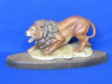 Ceramic Lion Figurine on a Wood Base – Base is 10 1/2” long