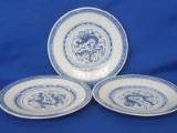 3 Blue & White Chinese Plates with Dragon in Center & Rice Lithopane – 8” in diameter