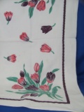 Vintage Linen/Cotton Tablecloth – Purple & Pink Tulips – 51” x 46”