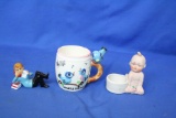 Whistle for Milk Ceramic Cup with Bluebirds – Kewpie like Ceramic Figure – Plastic Teenager