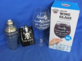 Bar Shaker - XL Wine Glass NOS – 8 oz Stainless Steel “Poison” Flask