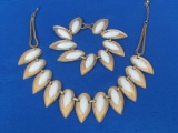 Vintage Napier Set: Necklace & Bracelet – Goldtone with White Plastic – Necklace up to 16”