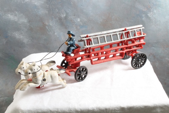 Cast Iron Horse Drawn Fire Truck Reproduction Measures 13" Long