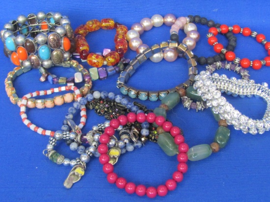 Lot of Stretch Bracelets: Various Styles & Materials