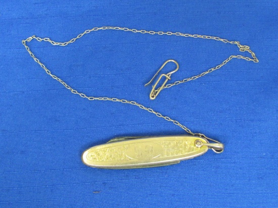 Goldtone or Gold Filled Pocket Knife on Delicate Chain – Blade marked “Hayward”