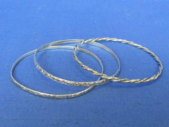 3 Sterling Silver Bangle Bracelets – Total Weight is 17.3 grams