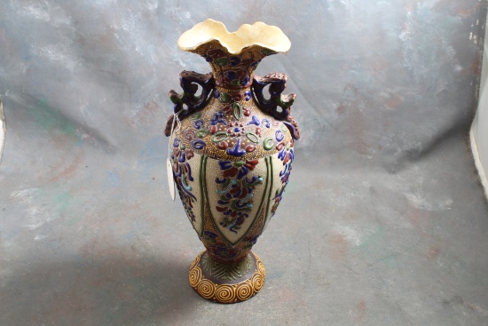 Large 12 1/2" Tall Japanese Oriental Vase Unmarked with RED X on Bottom