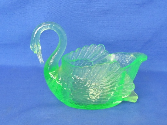 Vintage Cambridge Green Vasoline Glass Swan Dish