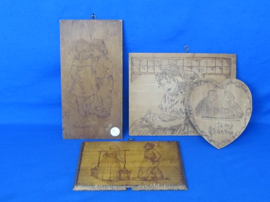 Lot of Vintage Pyrography Wood Decorative Pictures