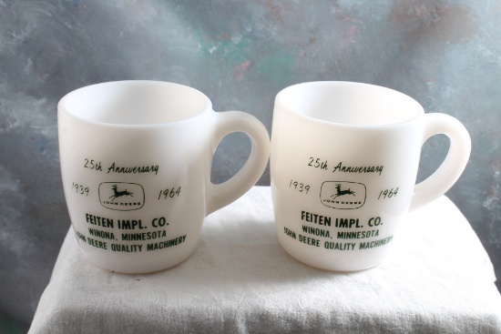 4 Legged Deer John Deere 25th Anniversary Feiten Impl. Co. Winona Minnesota Pair of Coffee Mugs