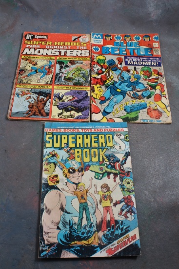 Lot of 3 Vintage Comic Books 35 Cent Blue Beetle Modern Comics ( Cover Wear), 60 Cent Superhero