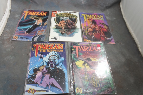 Lot of 5 Vintage Comic Books 60 Cent Marvel Tarzan of the Apes (Looks Good), 2.50 Malibu Comics