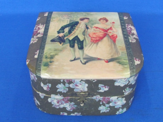 Antique Dresser Box/Chest” Celluloid Top – Paper Covered Sides – Pink Fabric Lining