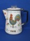 Enamel Coffee Pot “Coffee maketh bright the spirit” Rooster by Berggren – 8” tall