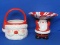 2 Ceramic Pieces “Snowball Buddies” Santa Claus Basket & Candy Dish – Taller is 6 1/2”