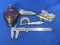 Vintage Tool Lot – 2 Plumb Bobs, Stanley Chalk Line, Perber Micrometer, West Germany Calipers