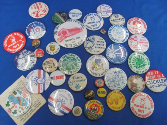 Lot of Vintage Pinbacks: Local Area Festivals – Sweet Caporal Cigarettes – 1929 Lumbermens