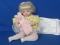 Danbury Mint Porcelain Doll “Ashley” by Elke Hutchens with Stuffed Rabbit – About 9” tall