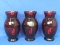 Set of 3 Royal Ruby Glass Vases by Anchor Hocking – 1 has Sticker – 6 1/4” tall