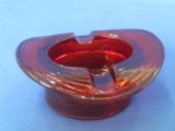 Ruby Red Glass Ashtray shaped like a Hat – 3 1/4” long – 1 1/2” tall