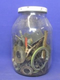 Glass Jar with Nails, Fuses, Washers & more