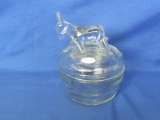 Covered Glass Trinket Dish With Donkey