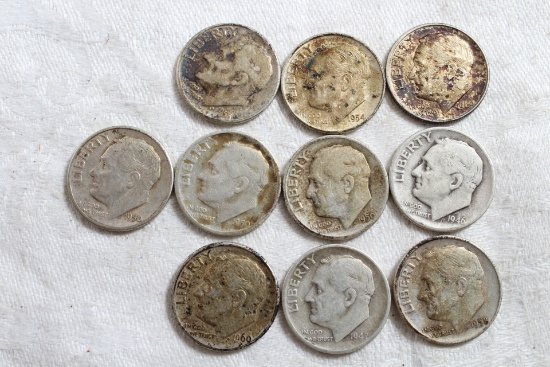 10 Vintage Franklin Roosevelt Silver Dimes