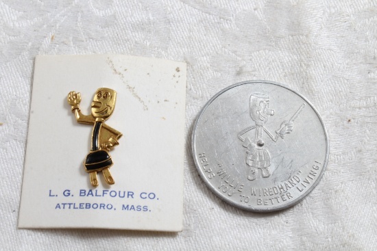 Vintage WILLIE WIREHAND Pin and Spinner L.G. Balfour Co. Attleboro Mass.