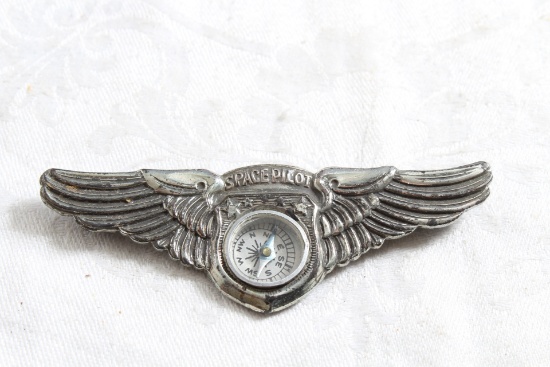 Vintage Space Pilot Compass Wings Pin
