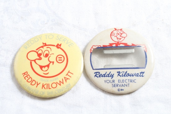 Old Reddy Kilowatt Pocket Mirror & Reddy Kilowatt Employee Badge Pin 2 1/4" Diam.