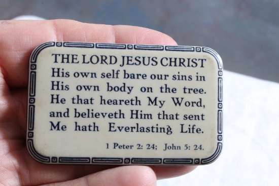 Vintage Celluloid Art Deco Trim Religious Verse Pocket Mirror