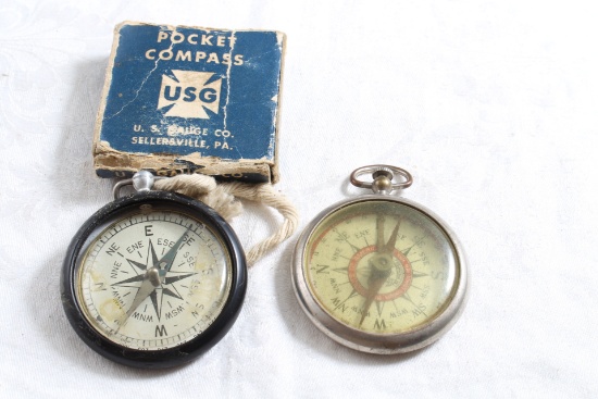 Vintage Boy Scout Compass and Vintage U.S. Gauge Co. Compass in Box