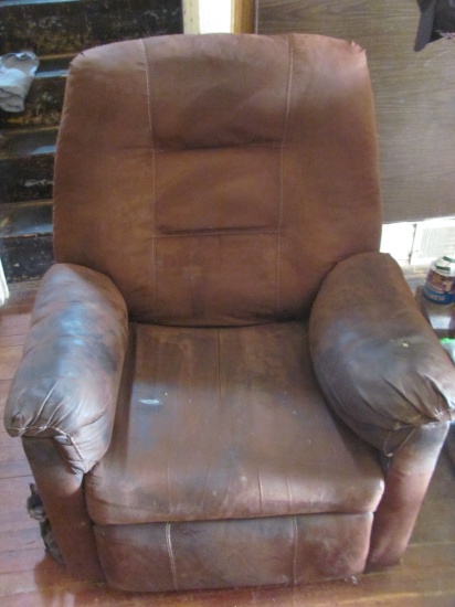 Brown Suede Recliner – 35” W x 39” T x 38” D as shown