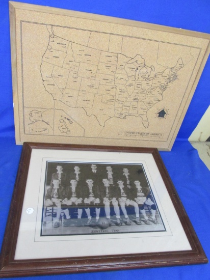 1940's St. Paul Boy's Basketball Team Portrait, Framed, & USA Map Bulletin Board