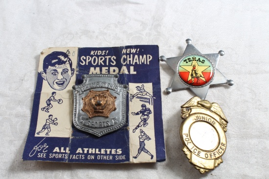 1950's Championship Sports Baseball Badge on Original Card, Junior Police Officer