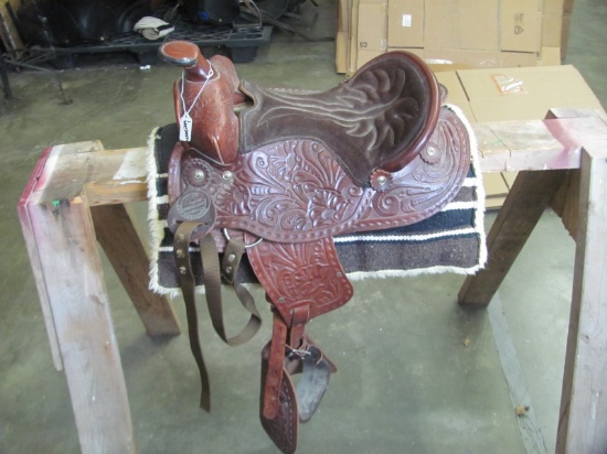Western Saddle w/stirrups (pad not included – see lot 13) – great detail