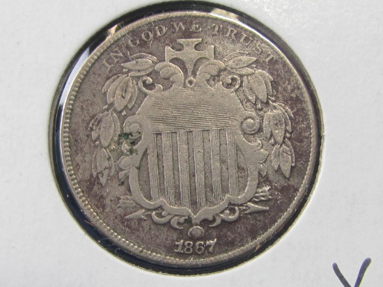 1867 Shield Nickel w/o Rays (XF)