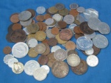 Jar packed full of various foreign coins – 1960's and earlier, several from 1800's