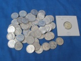 Bag of 63 silver dimes (various dates) Mostly Roosevelt, several Mercury