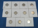Eleven Silver Canadian Dimes (1949-1968)