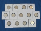 Thirteen Silver Canadian Quarters (1945-1968)