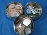 3 old Kodak tins full of casino coins/tokens, wooden drink chips, pressed pennies, etc.