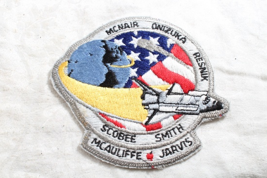 Vintage Embroidered Patch Celebrating Astronauts on Space Shuttle Challenger