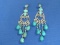 Pair of Sterling Silver Earrings w Turquoise & Plastic Beads – 3 1/8” long – 19.3 grams