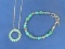 Round Sterling Pendant w Turquoise on 25” Chain plus Turquoises Bracelet w Toggle Clasp