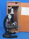 Monolux Microscope 1200x No. 6038 – In Wood Case with some tools & glass slides